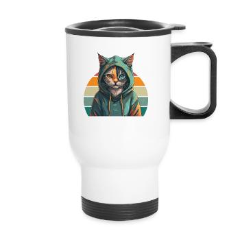 Hoodie Katze - Katzendesign - Thermobecher mit Tragegriff - Weiß - Vorne