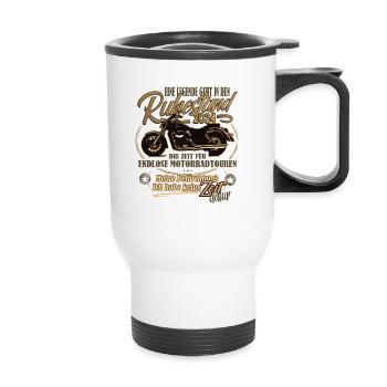 Legende, Rente, Ruhestand, Motorrad, Geschenk - Thermobecher mit Tragegriff - Weiß - Vorne