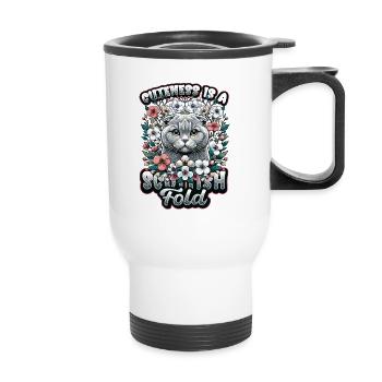 Motif de chat pli écossais mignon - Tasse isotherme avec poignée - blanc - Devant
