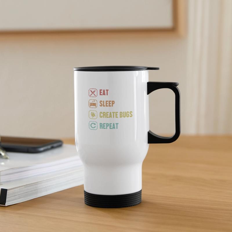 Eat Sleep Create Bugs Repeat Developer Coder Thermobecher mit Tragegriff