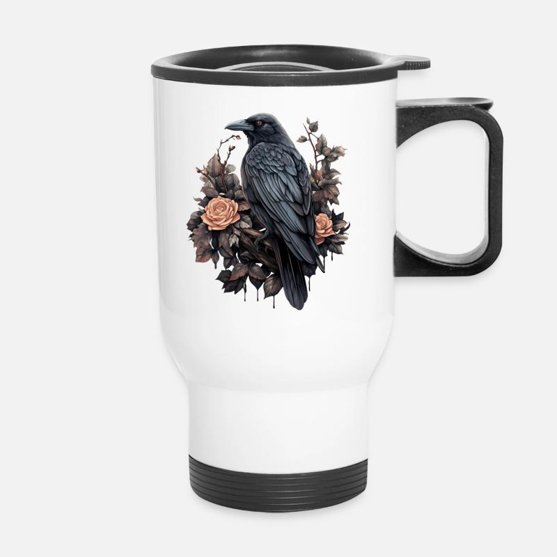 Gothic Raben Illustrationen mit Rosen - Thermobecher mit Tragegriff - Weiß