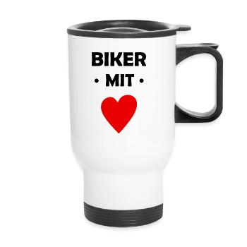 Biker mit Herz - Motorrad - Bike - Thermobecher mit Tragegriff - Weiß - Vorne
