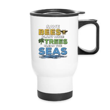Save Bees Plant Trees Clean Seas Environmental Protection - Thermal mug with handle - white - Front