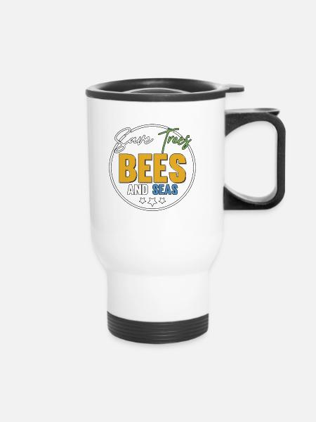 Save Trees Bees And Seas Umweltschutz - Thermobecher mit Tragegriff - Weiß