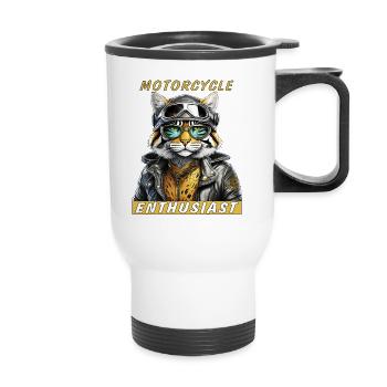 BLOUSON EN CUIR DE CHAT PASSIONNÉ DE MOTO - Tasse isotherme avec poignée - blanc - Devant
