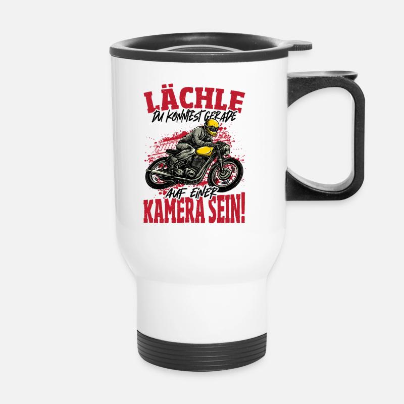 Motorrad, Motorradhelm, Motorradbekleidung, Bestes - Thermobecher mit Tragegriff - Weiß