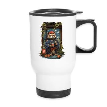 Vintage Kunst Marderhund Japanischer Sake - Thermobecher mit Tragegriff - Weiß - Vorne
