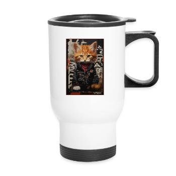 Street-Art-Style: Japanische Punk Katze - Thermobecher mit Tragegriff - Weiß - Vorne