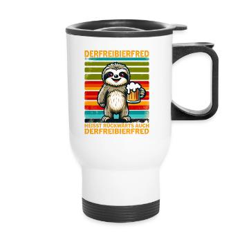 The free beer Fred is called backwards, also the - Thermal mug with handle - white - Front
