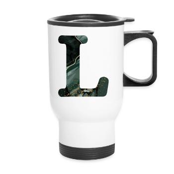 Letter l marbled green - Thermal mug with handle - white - Front