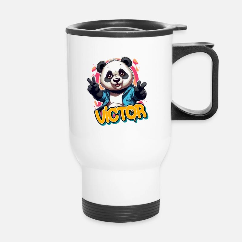 VICTOR - Handsome boy name with cool panda - Thermal mug with handle - white