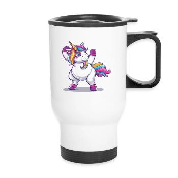 Pose de la Licorne Magique Arc-en-ciel - Tasse isotherme avec poignée - blanc - Devant