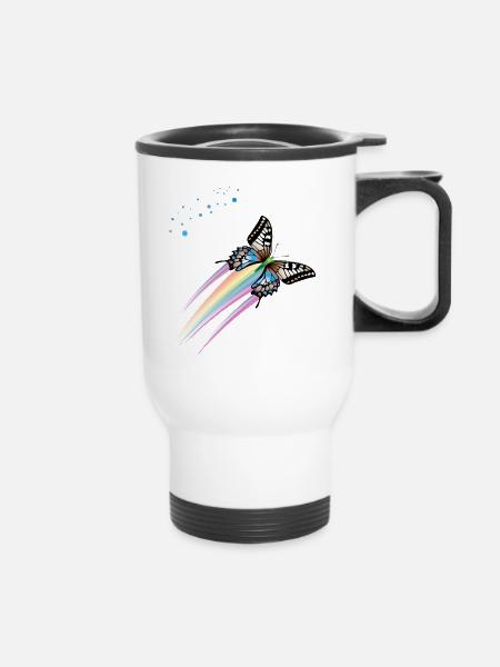 Schmetterling mit Regenbogenfarben - Thermobecher mit Tragegriff - Weiß