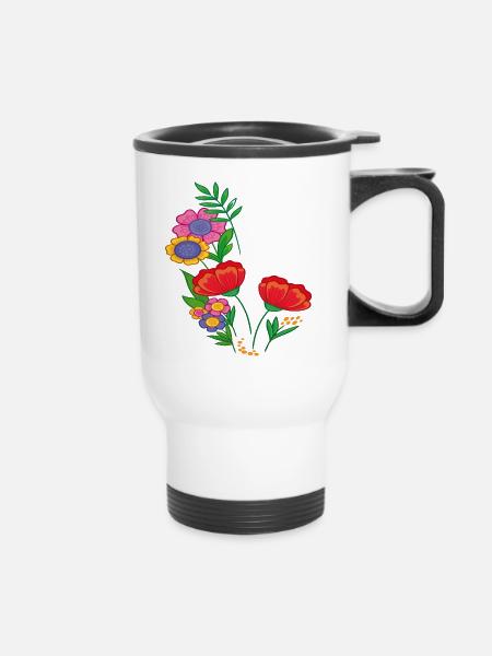 Sommerblumen - Thermobecher mit Tragegriff - Weiß