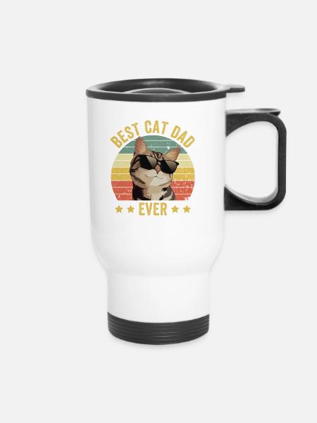 Best Cat Dad Ever - Katzendesign - Thermobecher mit Tragegriff - Weiß