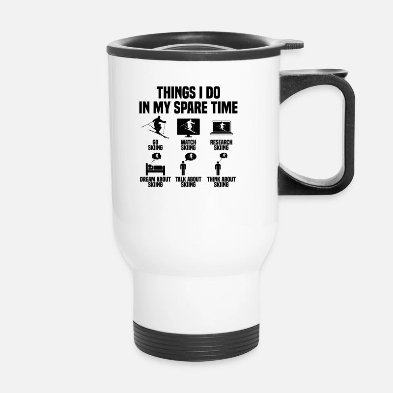 Dinge die ich in meiner Freizeit mache Ski - Thermobecher mit Tragegriff - Weiß