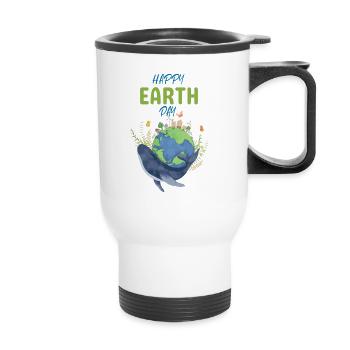 Happy Earth Day whale sea ocean earth nature valuable - Thermal mug with handle - white - Front