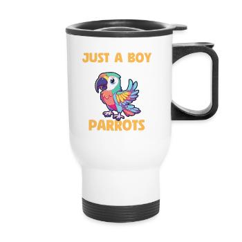 Just A Boy Who Loves Parrots - Thermobecher mit Tragegriff - Weiß - Vorne