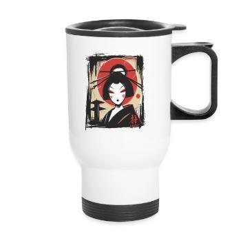 Die coole Anime Japanische Geisha - Thermobecher mit Tragegriff - Weiß - Vorne