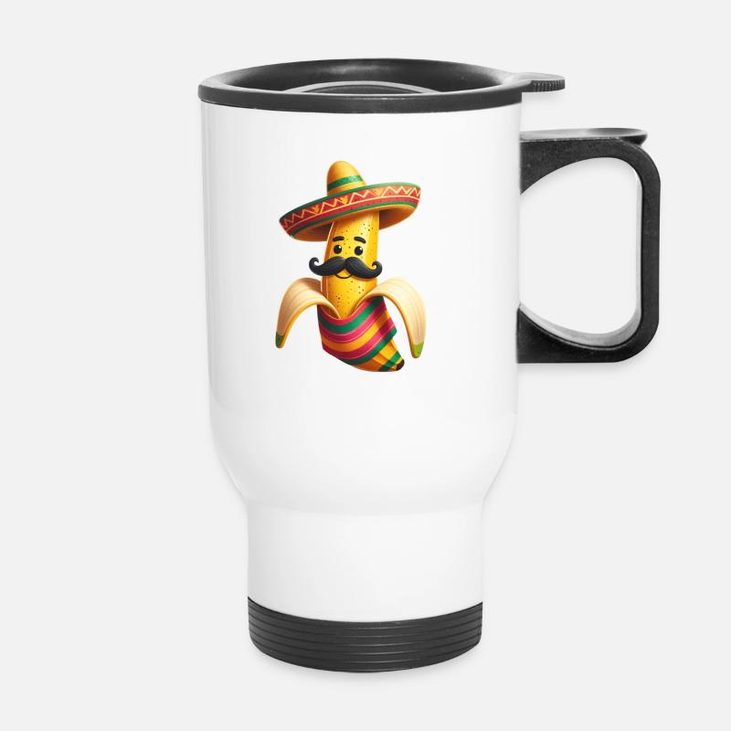 Cinco de Mayo Banana with Mustache - Thermal mug with handle - white