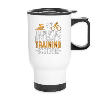 I Survived My Husband's Training Triathlon - Thermobecher mit Tragegriff - Weiß - Vorne