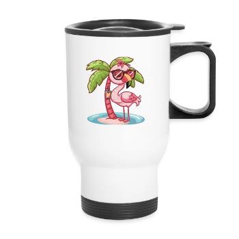 Palmier d’été de l’île Flamingo - Tasse isotherme avec poignée - blanc - Devant