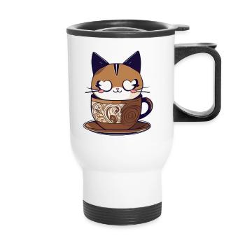 Niedliche Kaffee Katze - Thermobecher mit Tragegriff - Weiß - Vorne