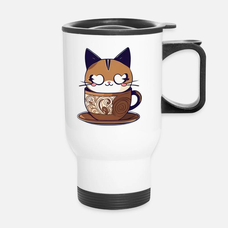 Niedliche Kaffee Katze - Thermobecher mit Tragegriff - Weiß