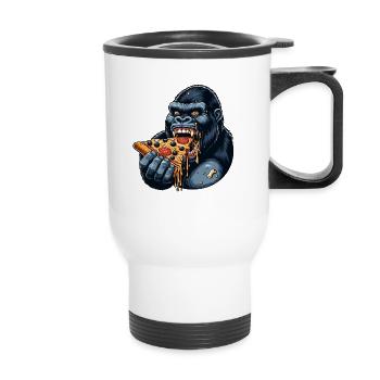 Gorilla Pizza Lover Funny Design - Thermal mug with handle - white - Front