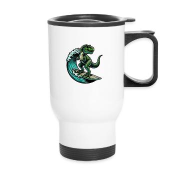 Surfing T-Rex - Thermal mug with handle - white - Front