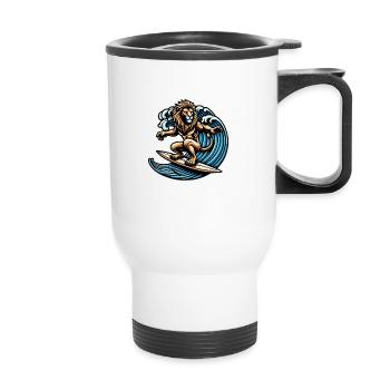 Surfing Lion - Thermal mug with handle - white - Front