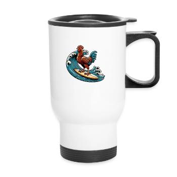 Surfing Chicken - Thermal mug with handle - white - Front