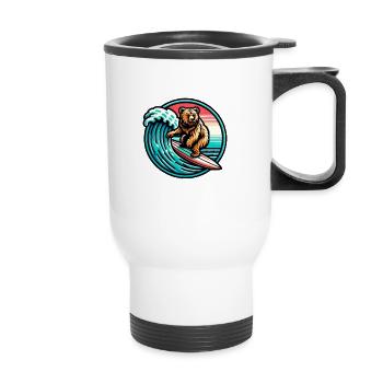 Surfing Bear - Thermal mug with handle - white - Front