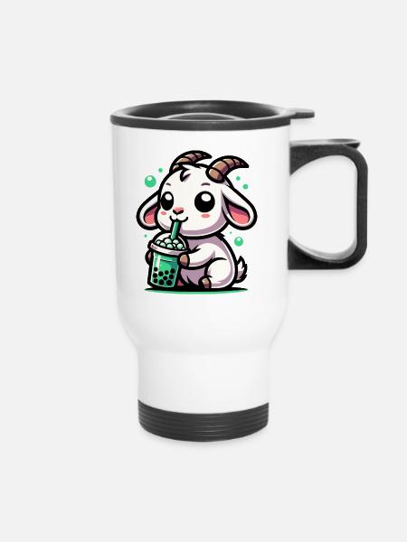 Bubble Tea Goat Boba Tea Kawaii Geschenk - Termosmugg med handtag - vit