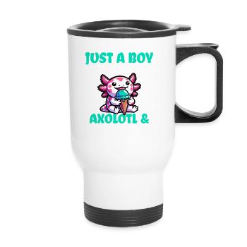 Juste un garçon qui aime l’axolotl et la crème glacée - Tasse isotherme avec poignée - blanc - Devant