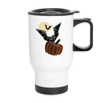 Origami pumpkin and bats under the moonlight - Thermal mug with handle - white - Front