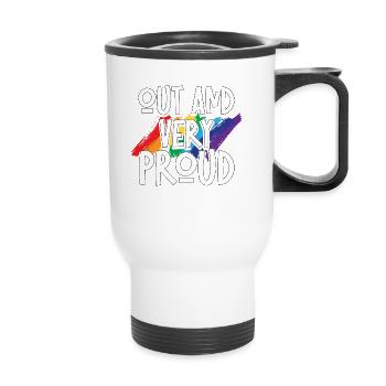 Out And Very Proud Gay Pride Ally LGBT Awareness - Thermal mug with handle - white - Front