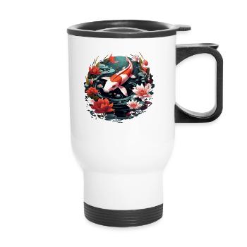 Vintage 80er Retro Japanisch Asiatisch Koi Karpfen - Thermobecher mit Tragegriff - Weiß - Vorne