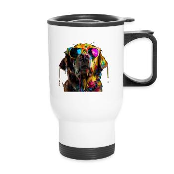 Cool Sunglasses Dog Covered In Rainbow Paint 2 - Thermal mug with handle - white - Front