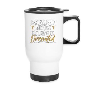 Roues de charrette parce que la marche est surfaite Gymnastique - Tasse isotherme avec poignée - blanc - Devant
