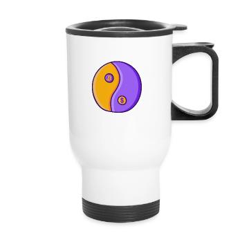Bitcoin BTC Yin Yang Symbol - Thermobecher mit Tragegriff - Weiß - Vorne