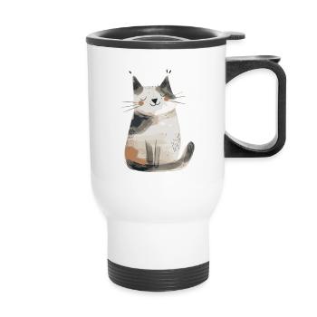Niedliche skurrile Katzenillustration - Entzückendes Tier - Thermobecher mit Tragegriff - Weiß - Vorne