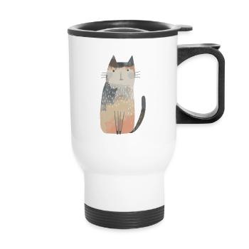 Niedliche skurrile Katzenillustration - Entzückendes Tier - Thermobecher mit Tragegriff - Weiß - Vorne