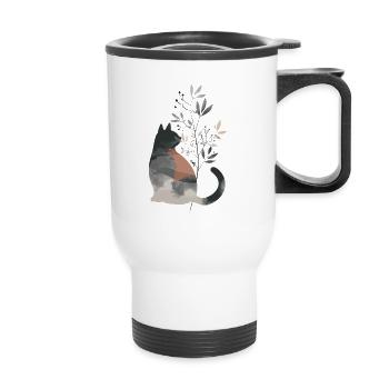 Niedliche skurrile Katzenillustration - Entzückendes Tier - Thermobecher mit Tragegriff - Weiß - Vorne