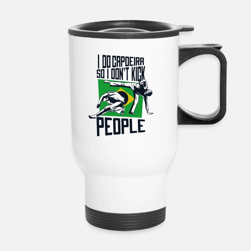 Je fais de la capoeira donc je ne donne pas de coups de pied aux gens Ginga Dance - Tasse isotherme avec poignée - blanc