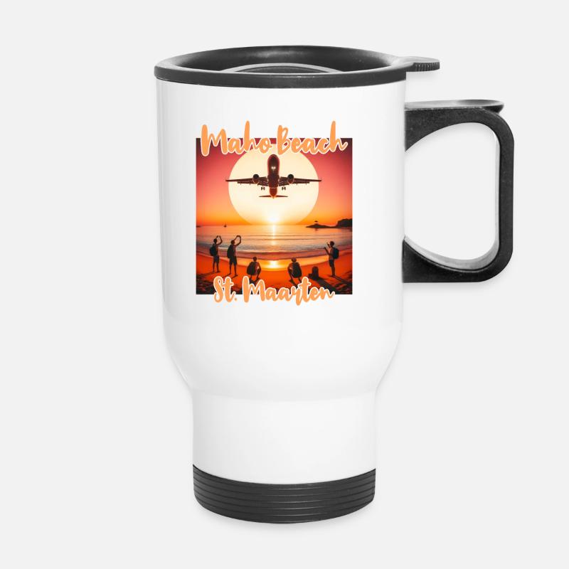 Maho Beach Flugzeug - Thermobecher mit Tragegriff - Weiß
