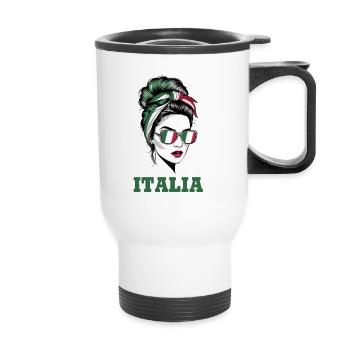 Italien Frau Brötchen Italienische Flagge Stolzes Mädchen - Thermobecher mit Tragegriff - Weiß - Vorne
