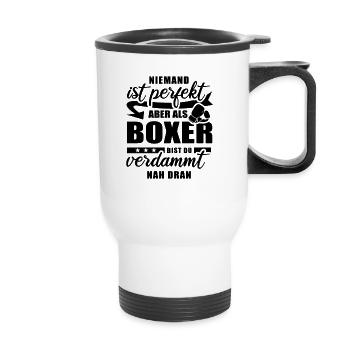 Niemand ist perfekt - Boxer - Spruch - Thermobecher mit Tragegriff - Weiß - Vorne