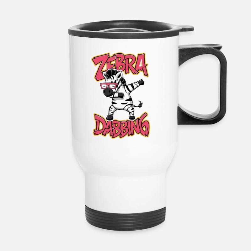 Friendly Zebra Dabbing with Glasses - Thermal mug with handle - white