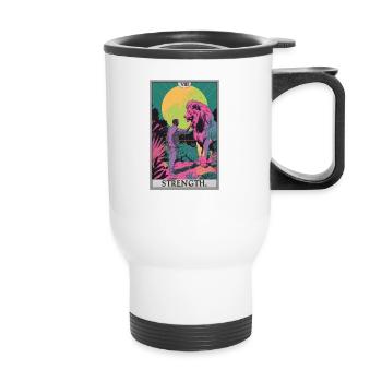 Tarotkarten Tarotkarte Strength Kraft - Thermobecher mit Tragegriff - Weiß - Vorne